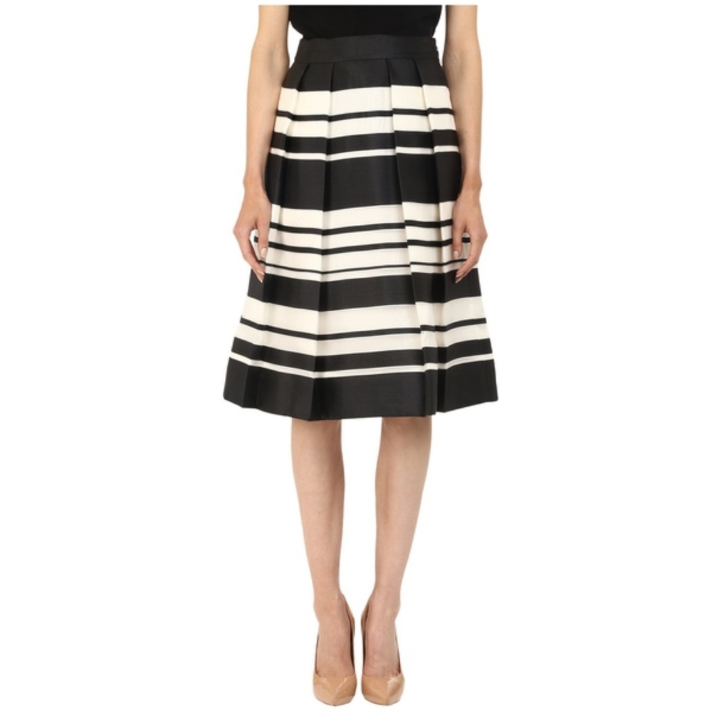 kate spade Black and White Striped Pleated Midi Skirt